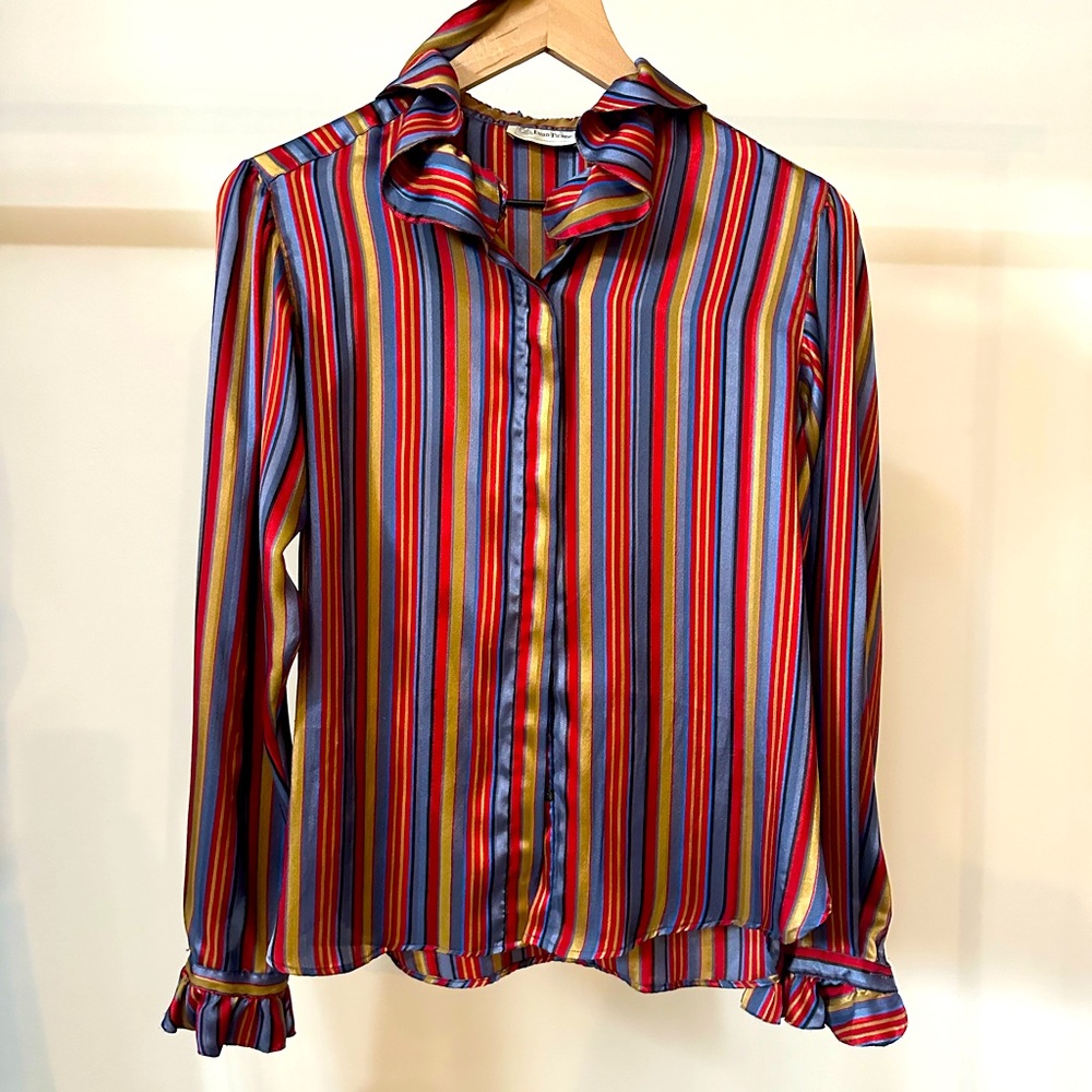 Vintage Silk Stripe Button Down Top